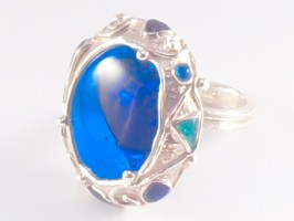 Blue Glass Stone Ring by Meropi Toumbas 